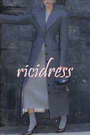 Elegant Lapel Long Sleeve Button High Waist Long Coat