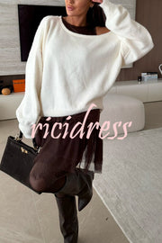 Upper East Chic Knit Wide Neck Long Sleeve Relaxed Sweater