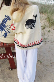 Fashion Lobster Print Casual Long Sleeve Knit Cardigan