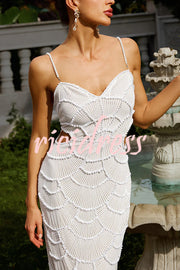 Own It Pearl Sequin Embellished Sexy Backless Cutout Strap Maxi Dress