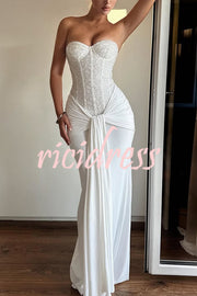 Carina Sequined and Satin Jersey Off Shoulder Ruched Knot Drape Maxi Dress