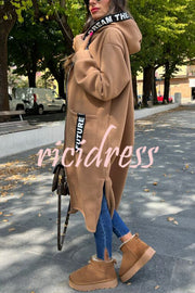 Fashionable and Casual Hooded Zipper Pocket Loose Long Coat