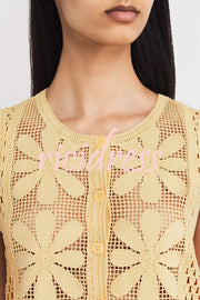 Fashion Embroidered Hollow Sleeveless Round Neck Knitted Vest