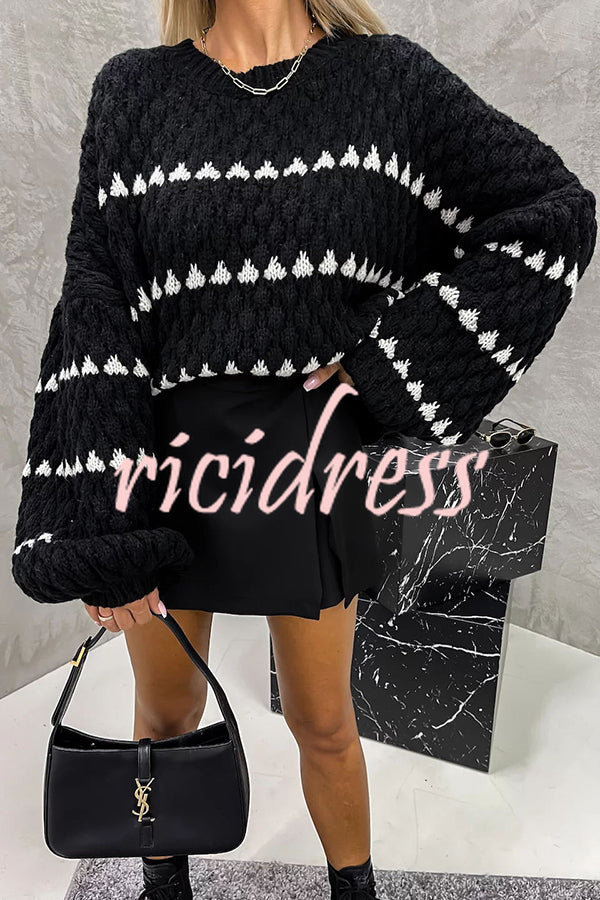 Meggie Contrast Striped Pullover Long Sleeve Sweater