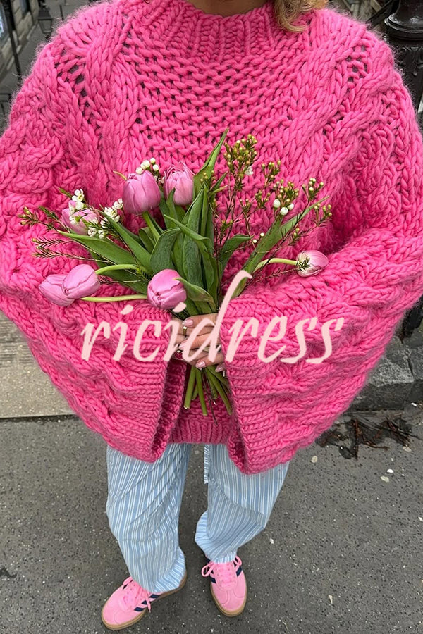 Solid Color Loose Round Neck Long Sleeve Casual Knitted Sweater