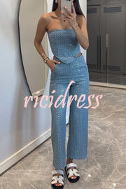 Fashionable Look Denim Sequin Textured Tube Top