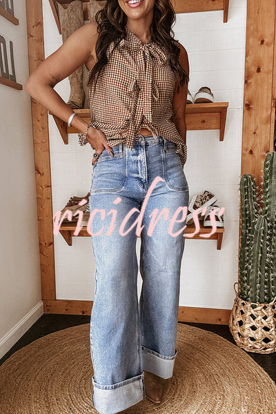 Fashion High Waist Pocket Casual Straight Jeans