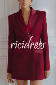Modern Evening Gown Satin Lapel Button Long Sleeve Tuxedo-style Blazer Mini Dress