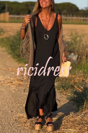 Solid Color V-neck Sleeveless Casual Loose Maxi Dress