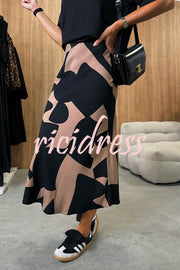 Breezy Composure Unique Print High Rise Elastic Waist Midi Skirt