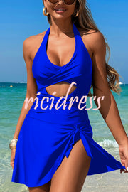 Fashionable Halterneck Waist Hollow Stretch One-piece Swimsuit