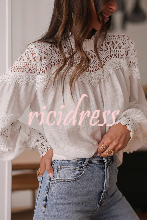 Stylish Hollow-out Patchwork Long-sleeved Elegant Shirt