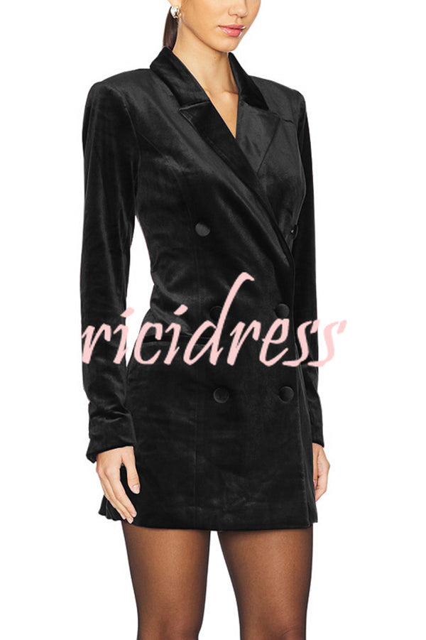 Holiday Soiree Solid Color Velvet Lapel Long Sleeve Blazer Mini Dress