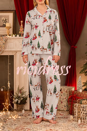 Christmas Holiday Print Long Sleeve Pocket Top and Elastic Waist Loose Pants Set