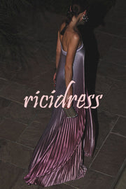 Gorgeous Styling Satin Pleated Elastic Bust Strapless A-line Gown Maxi Dress