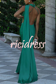 Crush on You Satin One Shoulder Backless Cape Maxi Dress
