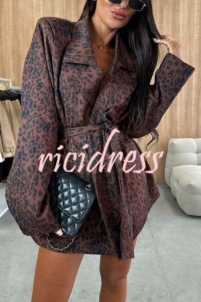 Ashley Leopard Print Belted Pocket Lapel Loose Blazer and High Rise Skorts Set
