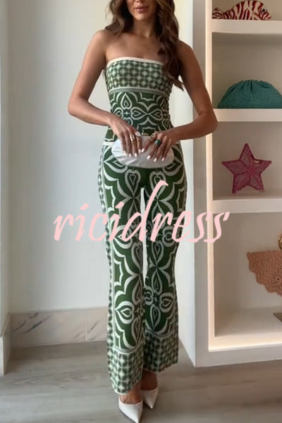 Orla Knit Mosaic Tile Print Bandeau and High Rise Stretch Flared Pants Set