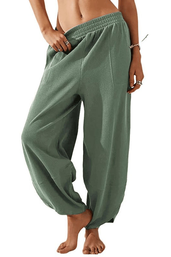 Solid Color Casual Elastic Waistband Wide-leg Pants