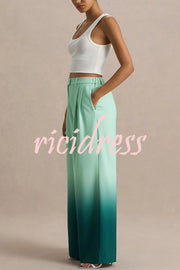 Enya Ombre Print Elastic Waist Pocketed Wide Leg Pants