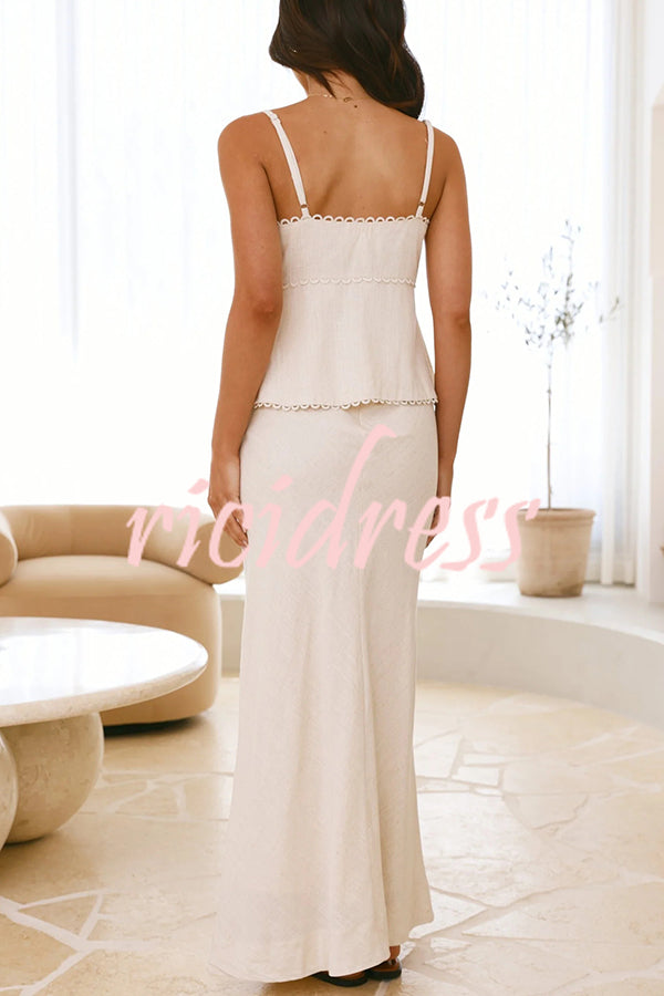 Solid Color Halter Button-Down Top and Elegant Fitted Maxi Skirt Set