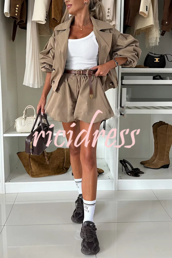 Fashion Style High Rise Elastic Waist Pocketed  Bloomer Shorts