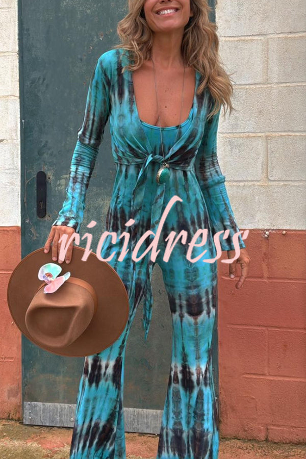 Exclusive Style Tie-dye Print Long Sleeve Tie-up Crop Cardigan