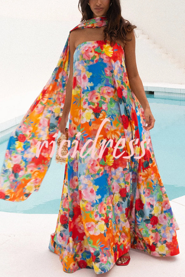 Floral Print Off-The-Shoulder Loose Holiday Maxi Dress