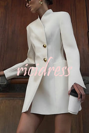 Kayleen Stand V-neck Decorative Metal Button Long Sleeve Pocket Blazer Mini Dress