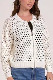 Solid Color Casual Knit Hollow Zipper Jacket