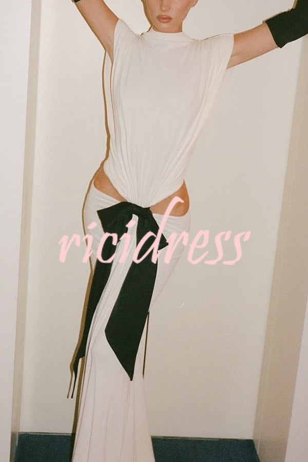 Sexy Open Back Bow Embellished Elegant Fishtail Maxi Dress