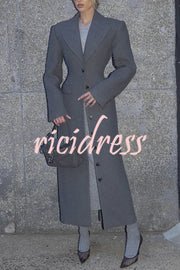 Elegant Lapel Long Sleeve Button High Waist Long Coat