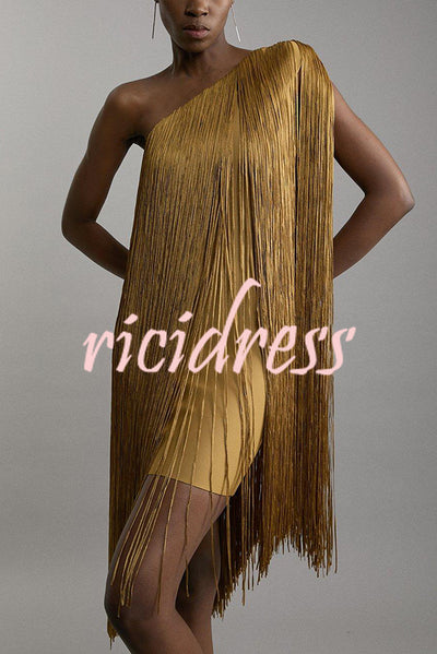 Fashion One-shoulder Slim-fit Elegant Tassel Mini Dress