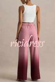 Enya Ombre Print Elastic Waist Pocketed Wide Leg Pants