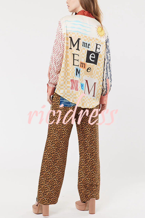 Tropical Jungle Tiger Unique Print Long Sleeve Loose Shirt and Elastic Waist Pants Set