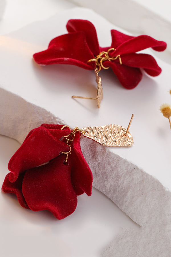 Sweet Flocked Rose Petal Earrings