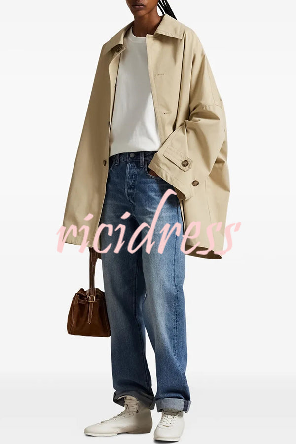 Timeless Fashion Button-breasted Wide Sleeve Pocket Twill A-line Jacket