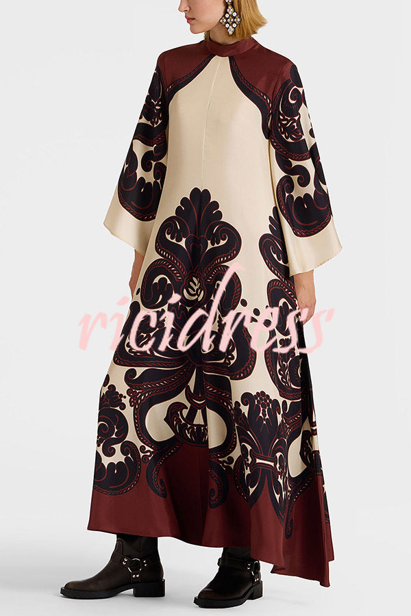 Unique Ethnic Print V-neck Long-sleeved Loose Dress