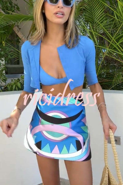 Kristena Satin Unique Print Mid Rises Straight Hem Mini Skirt