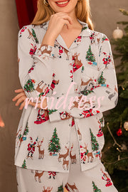 Christmas Holiday Print Long Sleeve Pocket Top and Elastic Waist Loose Pants Set