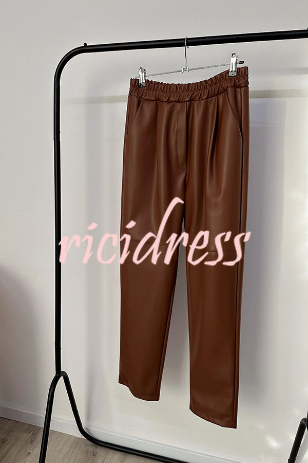 Variety of Styles Faux Leather Elastic Waist Pocketed Straight Leg Pants