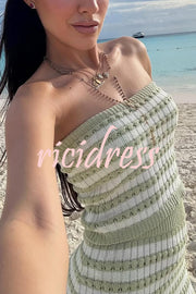 Bahamas Beach Knit Colorblock Stripes Bandeau Top and High Rise Stretch Maxi Skirt Set