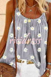 Summer Lady's Daisy Print Camisole Top