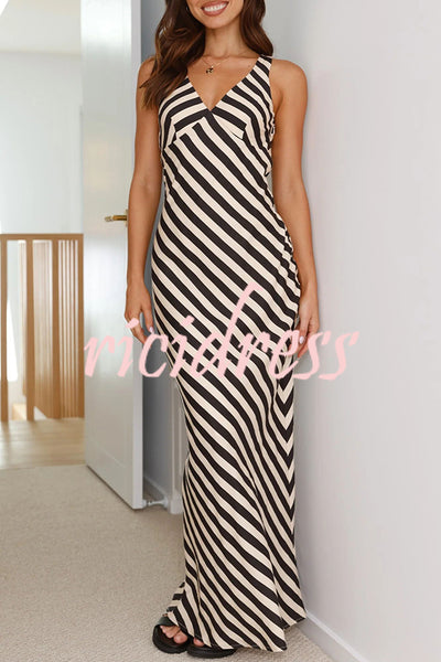 Ellery Linen Blend Stripe Back Tie-up Maxi Dress