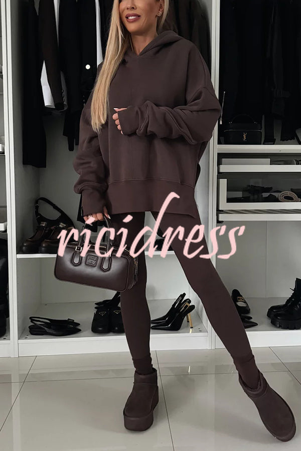 Fashion Loose Casual Hooded Long Sleeve Sweatshirt and Elastic Waist Leggings Set