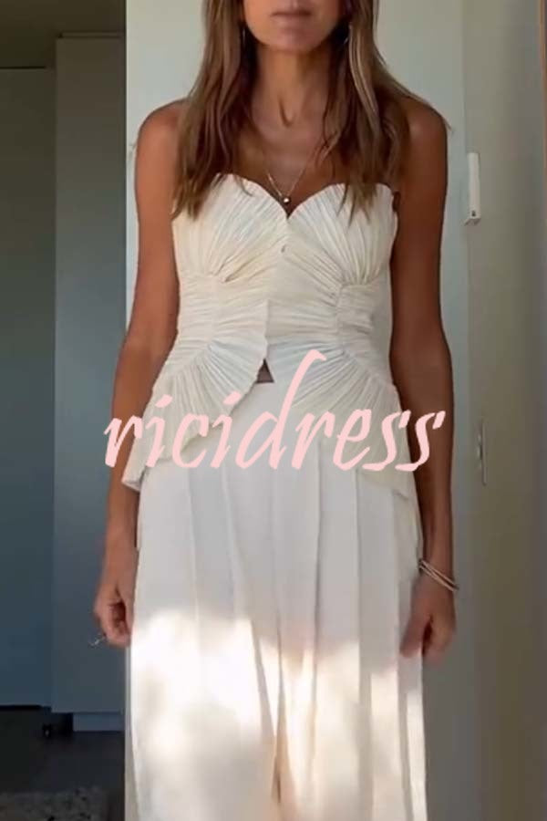 Show Exquisiteness Satin Pleated Heart-shaped Off Shoulder Halter Tank