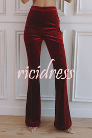 Delicate Daze Velvet High Rise Elastic Waist Flare Pants