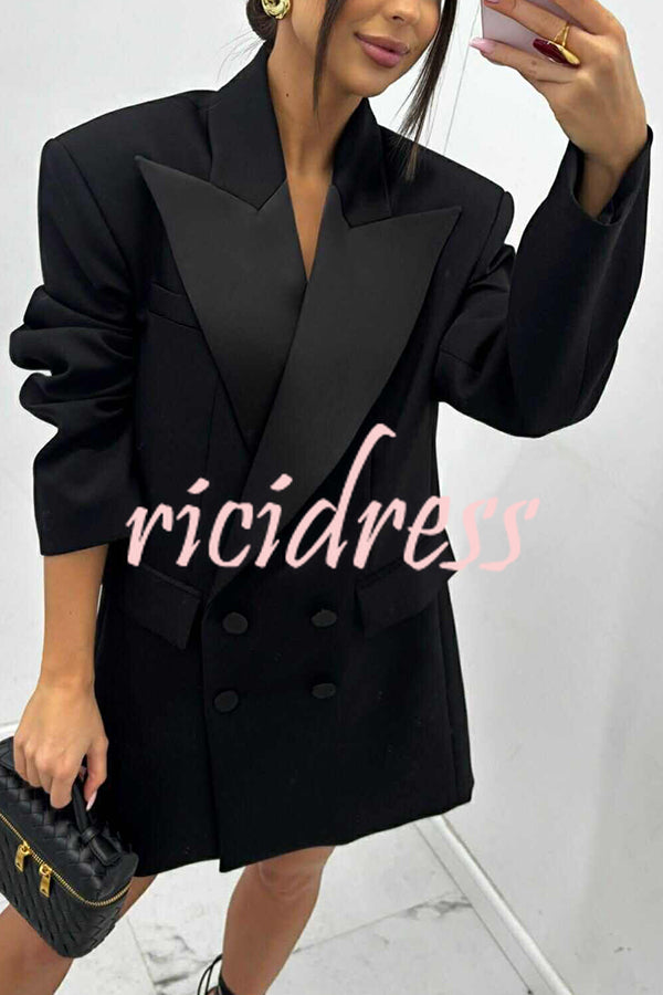 Chic Style Satin Lapel Button Up Long Sleeve Oversized Blazer
