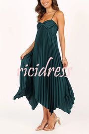 Solid Color Sexy Suspender Pleated Irregular Midi Dress