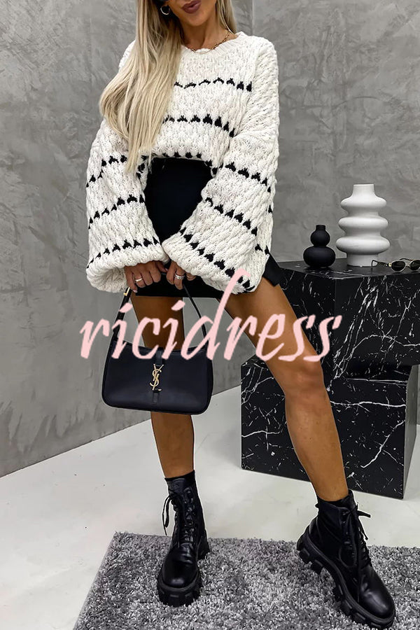Meggie Contrast Striped Pullover Long Sleeve Sweater